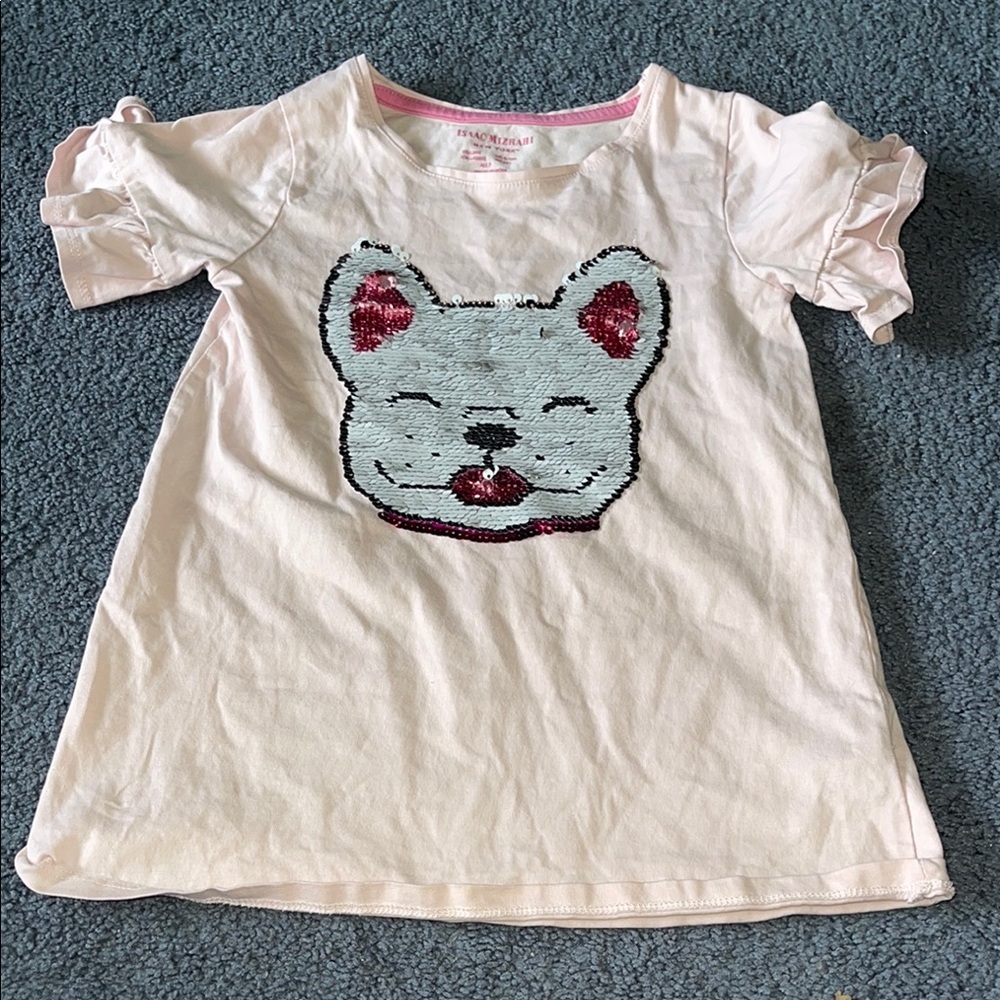 Isaac Mizrahi Pink Short Sleeve Tee with Dog Graphic